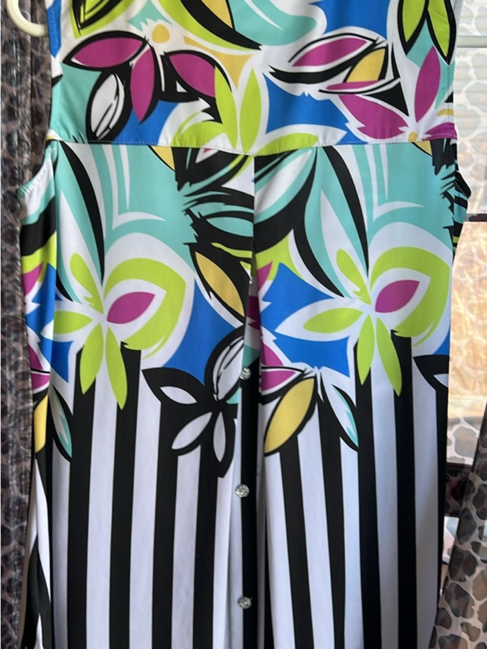 Colorful Floral Stripe rhinestone detail front and back